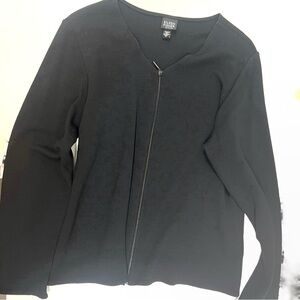 Eileen Fisher Wool Blend Black Zip Up Cardigan Sz Medium